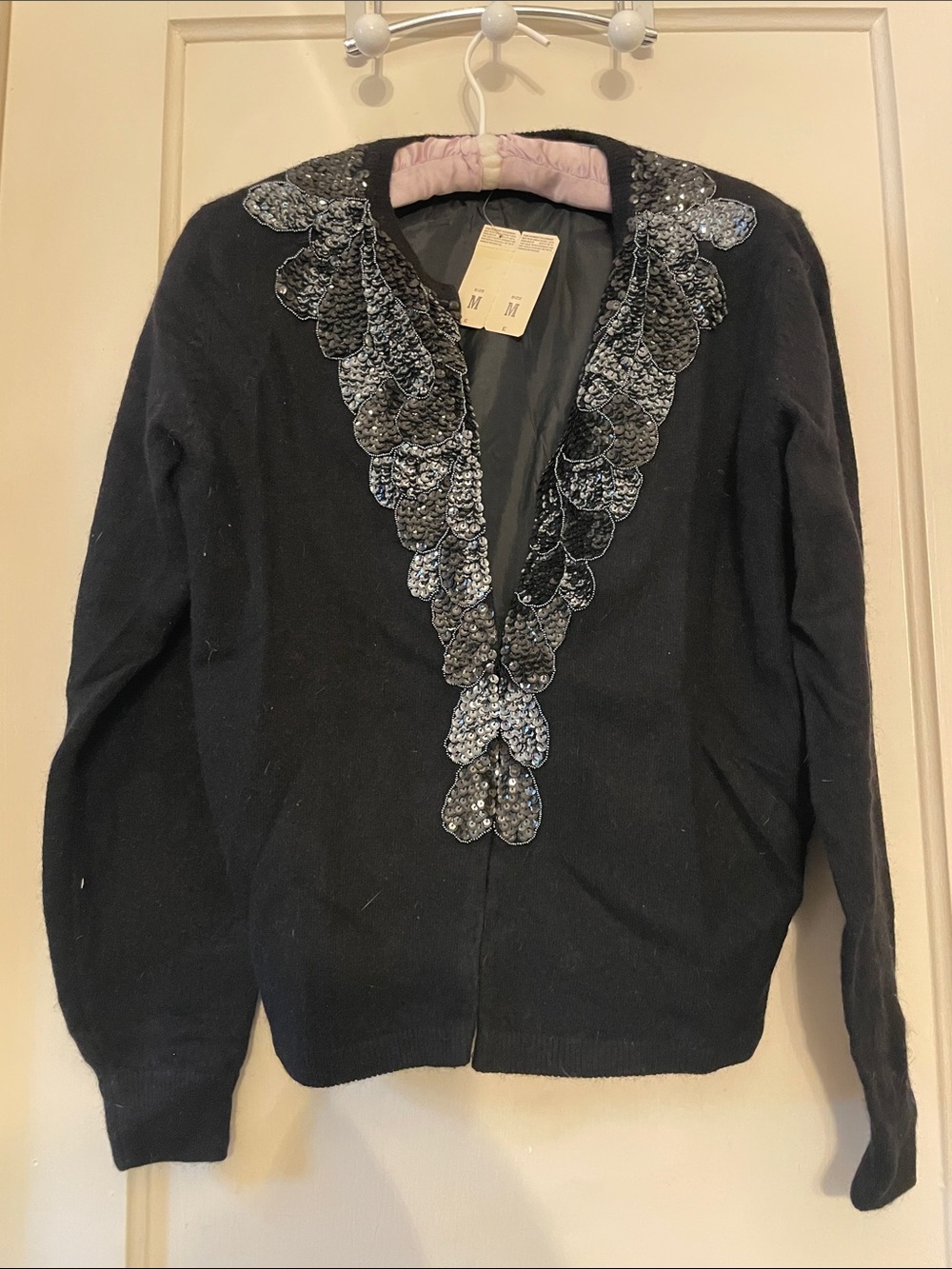 Marisa Christina Black Sequin-Embellished Cardigan